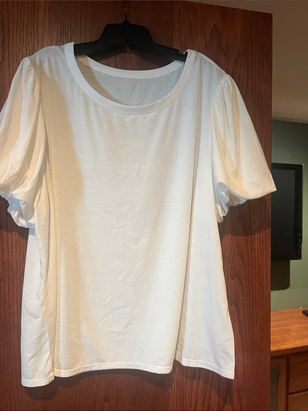 White Puff Sleeve Women’s Top - Classic Crew Neck
